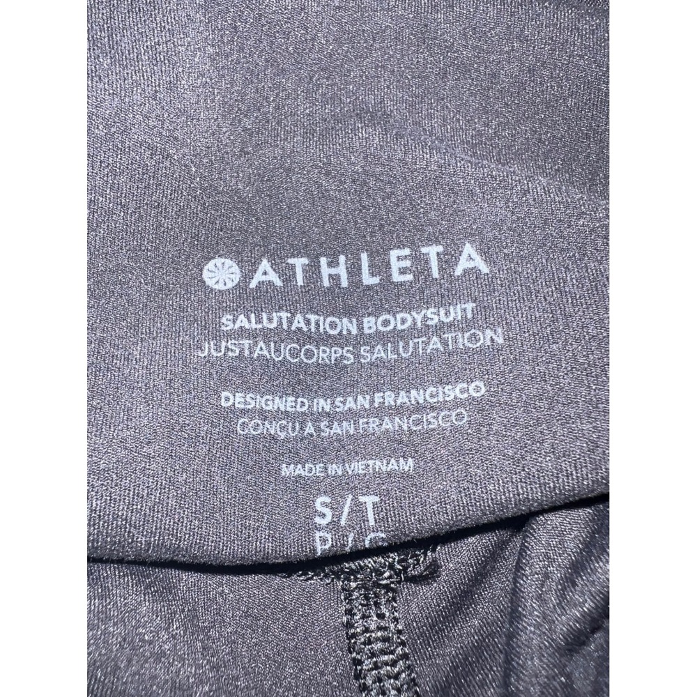 Athleta Salutation Bodysuit Black Powervita Yoga Jumpsuit Small Tall Pockets - Picture 6 of 6